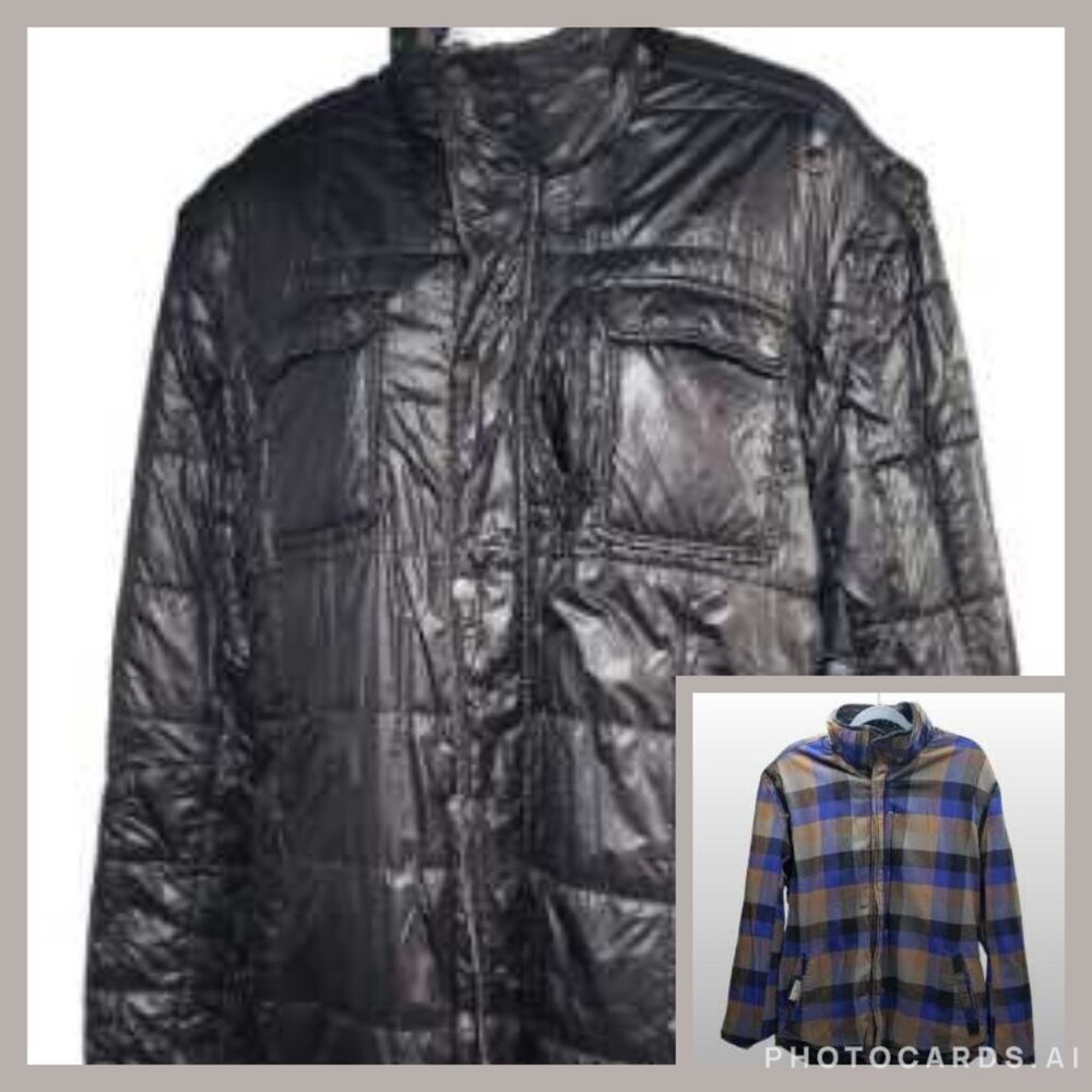 Diesel Black Quilted Reversible Puffer Style Jacket Men's Unisex XL Black Plaid